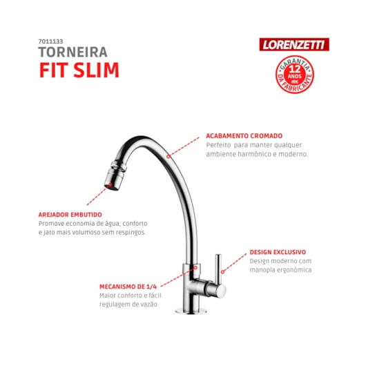 Torneira Para Cozinha De Mesa Fit Slim Cromada 1167 C31 Lorenzetti - Imagem principal - 35fafe48-5bfd-414e-8a74-4dd729903ecf