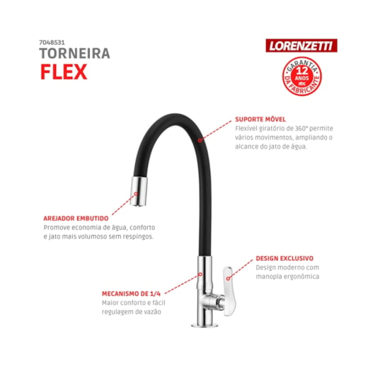 Torneira Para Cozinha De Mesa Flex Preta Cromada Lorenzetti - Imagem principal - 7a4dd16c-678b-43cd-b6d8-97967cbac412