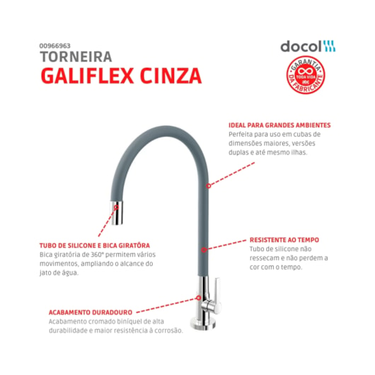 Torneira Para Cozinha De Mesa Galiflex Cinza Docol - Imagem principal - 25069080-268f-44f0-90f7-ff17ab2d6add