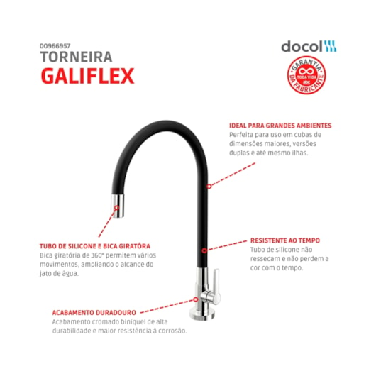 Torneira Para Cozinha De Mesa Galiflex Preta Docol - Imagem principal - b42b4d4b-a6f7-485e-aa4e-d4f75a7ab2ee