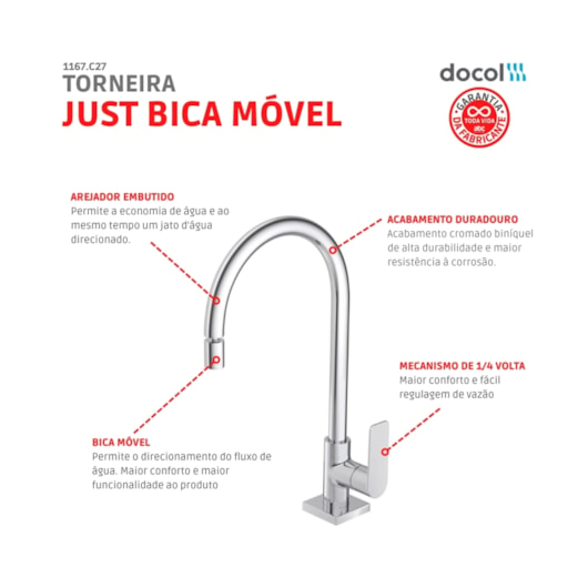 Torneira Para Cozinha De Mesa Just Bica Móvel Cromado Deca - Imagem principal - c18b2825-5b8e-47c2-bad3-5dcd40b7bde4