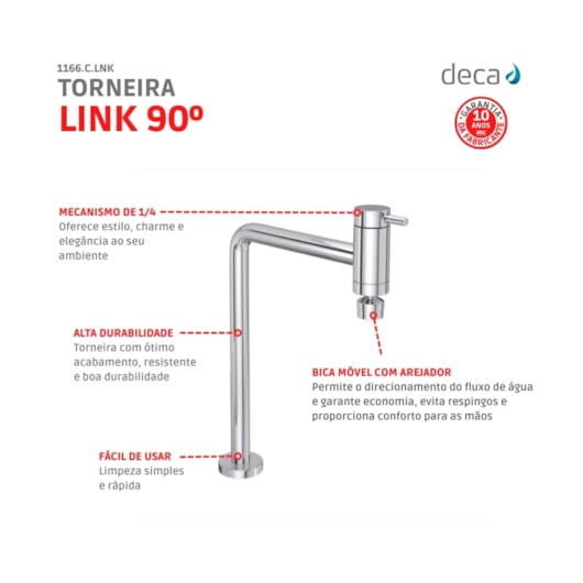 Torneira Para Cozinha De Mesa Link Bica Móvel 90° 1166 Cromada Deca - Imagem principal - 8a495245-f891-484e-9e81-7c76b27a4455