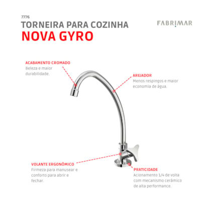 Torneira Para Cozinha De Mesa Nova Gyro Cromado Fabrimar 