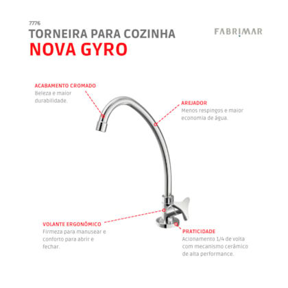 Torneira Para Cozinha De Mesa Nova Gyro Cromado Fabrimar