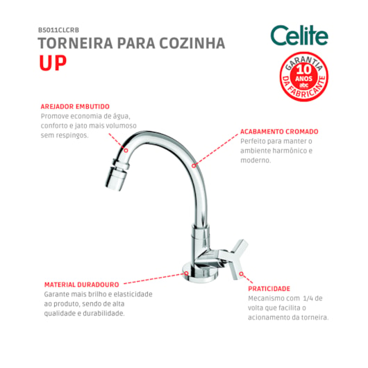 Torneira Para Cozinha De Mesa Up Cromado Celite - Imagem principal - 9a2f4da6-c920-4b9e-a31b-932bc6bd147e