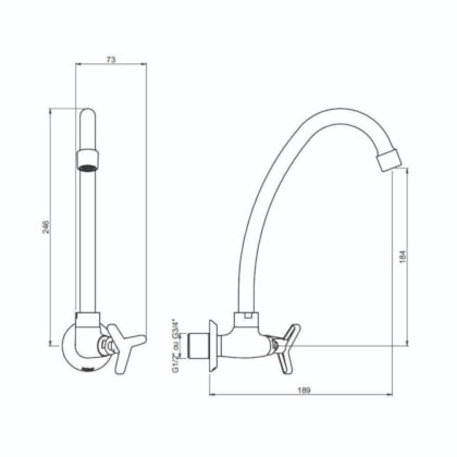 Torneira Para Cozinha De Parede 1187 15 Bj 1/4v Preto Matte Meber