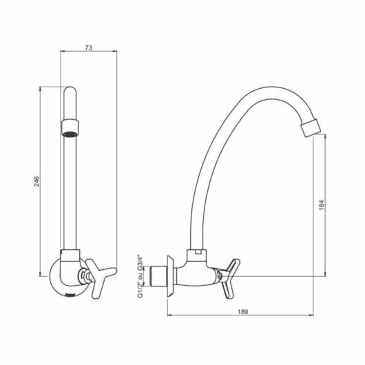 Torneira Para Cozinha De Parede 1187 15 Bj 1/4v Preto Matte Meber - Imagem principal - 45450021-0630-4e13-9428-02ed7eecf1d5