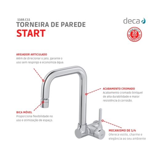 Torneira Para Cozinha De Parede Com Bica Alta Start Cromado Deca - Imagem principal - ba687dd3-c8f7-42d5-b673-42175c142784