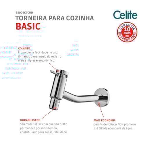 Torneira Para Cozinha De Parede Com Bica Articulada Basic Cromada Celite - Imagem principal - 84e19b20-f2ae-40a1-bfd1-b20ac8feed9d