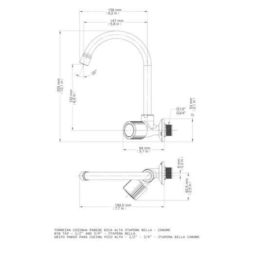 Torneira Para Cozinha De Parede Itapema Bella Bica Alta Cromada Docol - Imagem principal - d810a39d-c2c5-44be-b47e-3c6d66f689d2