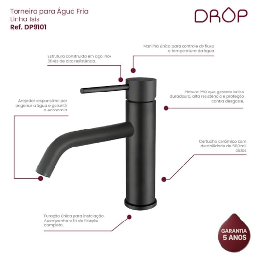 Torneira Para Lavatório Bica Baixa Black Matte Drop - Imagem principal - 20962605-8a17-4a15-b60e-97e43a962bc9
