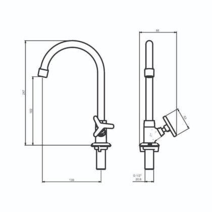 Torneira Para Lavatório De Mesa 1188 15 Bica Alta 1/4v Preto Matte Meber