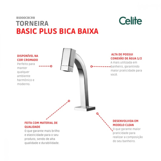 Torneira Para Lavatório De Mesa Basic Bica Baixa Cromada Celite - Imagem principal - 0a914635-4a92-4a70-9db5-c60c5ca87ff9