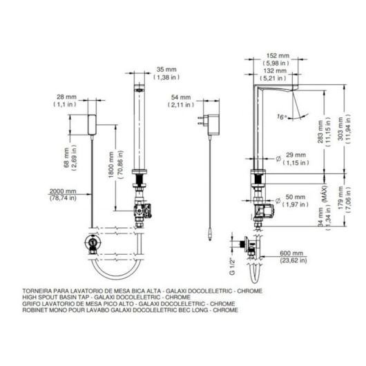 Torneira Para Lavatório De Mesa Bica Alta Galaxi Eletric Cromada Docol - Imagem principal - af03f396-222d-4f86-9c28-c322bf6b1ba2