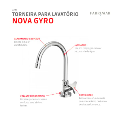 Torneira Para Lavatório De Mesa Bica Alta Nova Gyro Cromado Fabrimar 