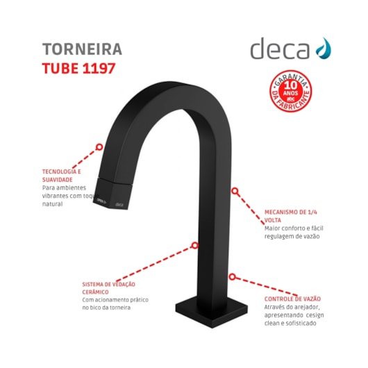 Torneira Para Lavatório De Mesa Bica Baixa Tube Black Matte Deca - Imagem principal - 56abd639-5a2e-4e6d-9742-f8e247af6e6c