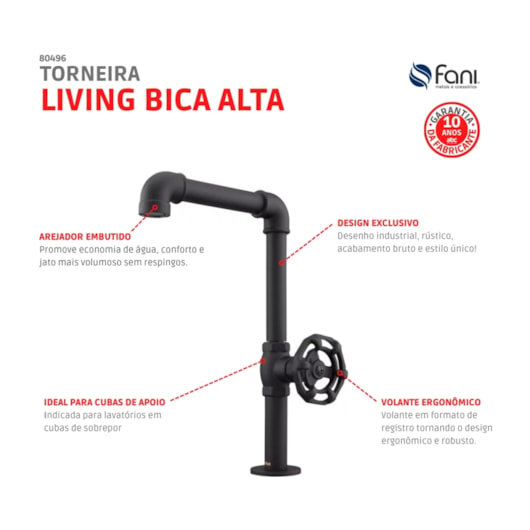 Torneira Para Lavatório De Mesa Bica Móvel Living Preto Fosco Fani - Imagem principal - 881d405b-5582-43aa-823e-56323c7023e4