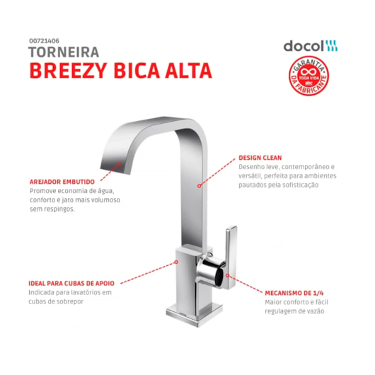 Torneira Para Lavatório De Mesa Breezy Cromada Docol - Imagem principal - 7f3b0f47-a556-4f6e-9953-d4a10fec4022