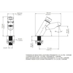 Torneira Para Lavatório De Mesa De Mesa Pressmatic 110 Leed Bica Baixa Cromada Docol