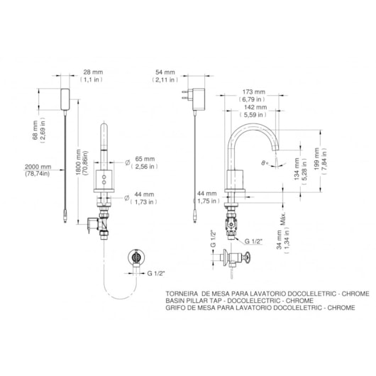 Torneira Para Lavatório De Mesa Eletric Clean Cromada Docol - Imagem principal - c2dd401c-b021-4a19-9685-94504101e356