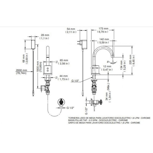 Torneira Para Lavatório De Mesa Eletric Leed Cromada Docol - Imagem principal - 38e00f5a-b722-4712-ab6b-5b65a5ed517d