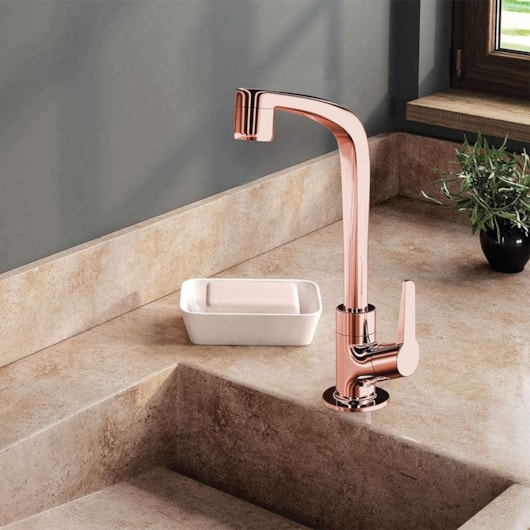 Torneira Para Lavatório De Mesa Flatt 1195 F71 Rose Gold Lorenzetti - Imagem principal - 6ae09d9a-f09b-4a16-8034-2af060246dff