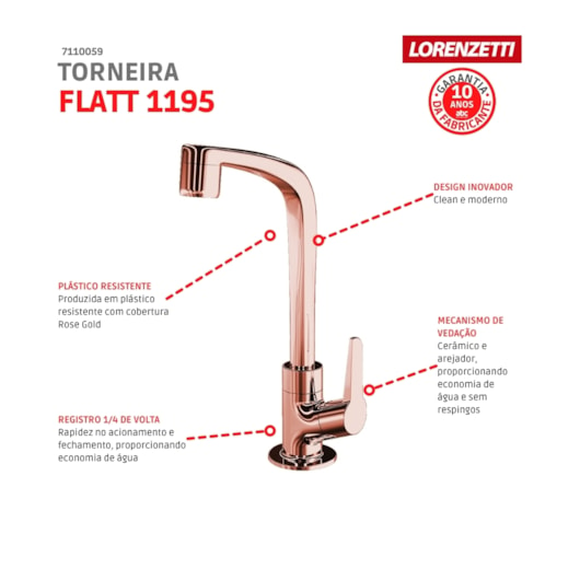 Torneira Para Lavatório De Mesa Flatt 1195 F71 Rose Gold Lorenzetti - Imagem principal - c99fff01-9901-4583-bfc2-5f6e330381d7