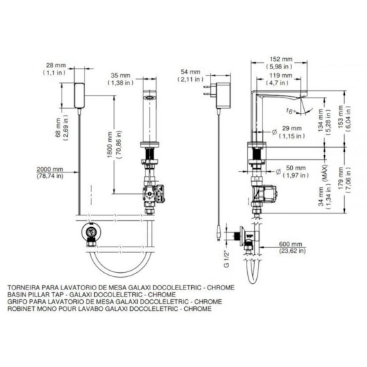 Torneira Para Lavatório De Mesa Galaxi Eletric Cromada Docol - Imagem principal - 95029072-90fd-48db-8ca5-7c6b6c73535c