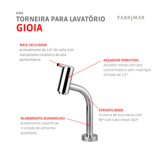 Torneira Para Lavatório De Mesa Gioia Cromado Fabrimar - Imagem principal - 8f628f59-b634-4acf-9b6c-d9c30683efac