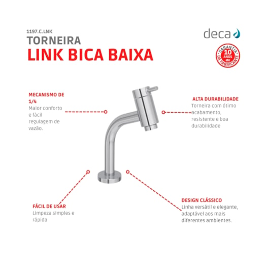 Torneira Para Lavatório De Mesa Link Bica Baixa 1197 Cromada Deca - Imagem principal - 894d02af-a670-4583-837c-d55e4942449f