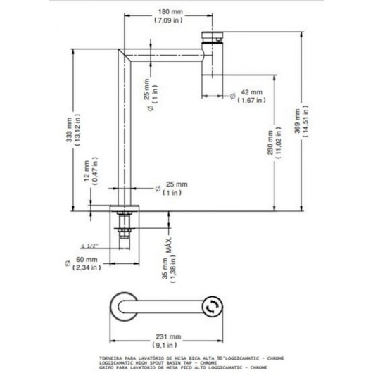 Torneira Para Lavatório De Mesa Loggica Matic Bica Alta 90° Cromada Docol - Imagem principal - 27fbe3c7-0318-43c0-b7a4-99b001340f1e