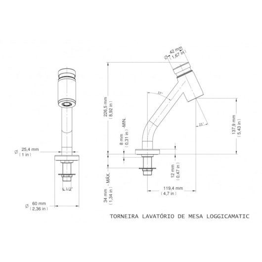 Torneira Para Lavatório De Mesa Loggica Matic Bica Baixa Cromada Docol - Imagem principal - e5f8749d-7193-4b78-873c-99c63471c0aa