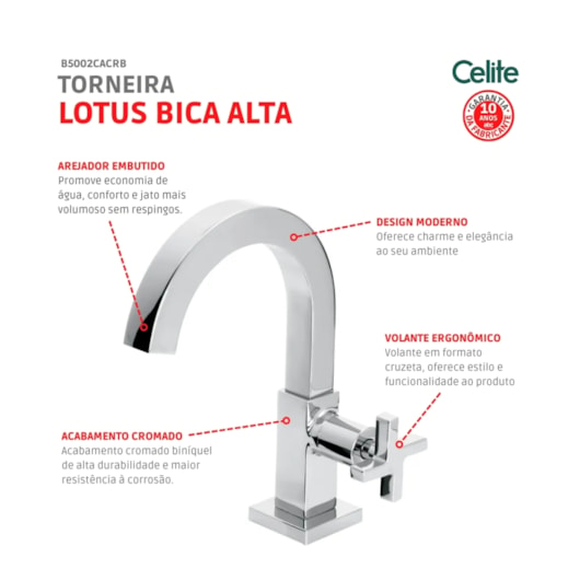 Torneira Para Lavatório De Mesa Lotus Bica Alta Cromada Celite - Imagem principal - c3df01c1-721e-4a2c-8f4e-ea044312dd19