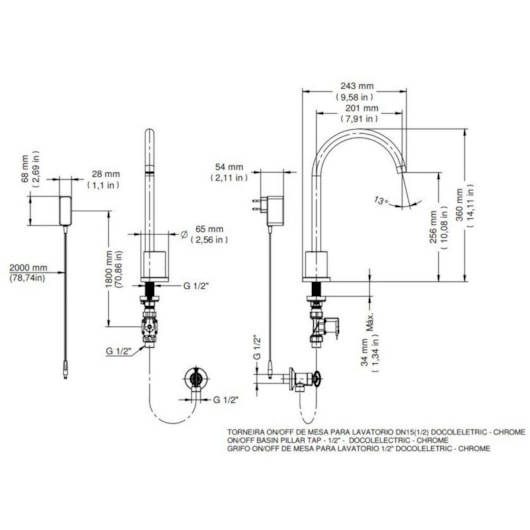 Torneira Para Lavatório De Mesa On/ Off Eletric Cromada Docol - Imagem principal - eb643450-54e5-4710-81a8-33160ac58a04