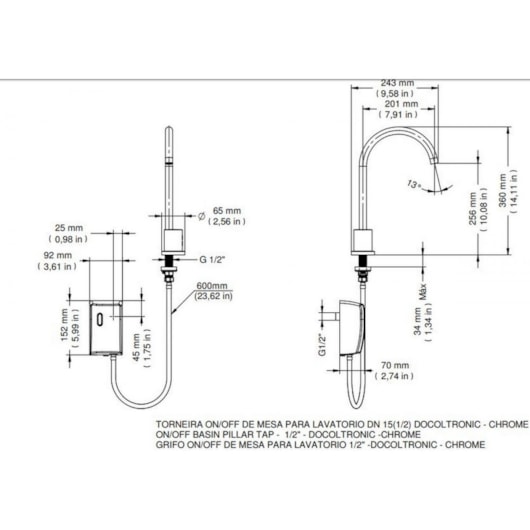 Torneira Para Lavatório De Mesa On/ Off Tronic Docol - Imagem principal - 0b2a703a-ea5a-4027-916e-d6e6e712af0d