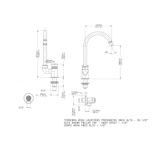 Torneira Para Lavatório De Mesa Pressmatic Bica Alta Cromada Docol - Imagem principal - 5761f21a-88b4-4eab-8d7c-568005e506b9