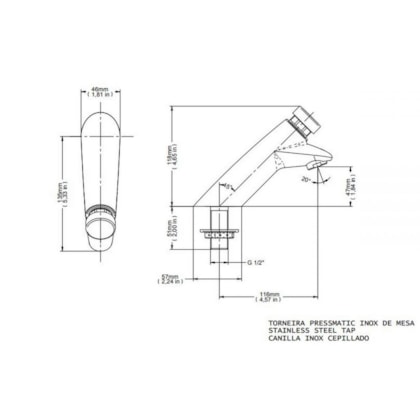 Torneira Para Lavatório De Mesa Pressmatic Bica Baixa Inox Escovado Docol