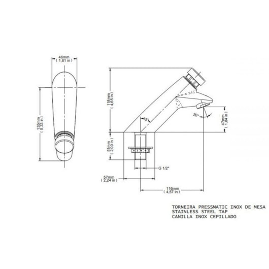 Torneira Para Lavatório De Mesa Pressmatic Bica Baixa Inox Escovado Docol - Imagem principal - 4883efed-0a7a-4589-80b2-9796f6520dd6