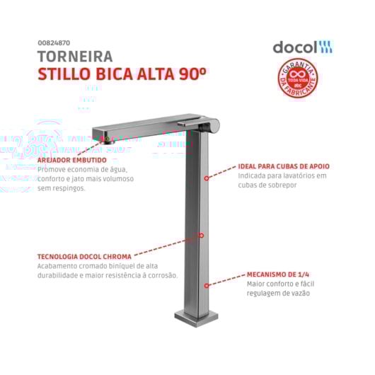 Torneira Para Lavatório De Mesa Stillo Bica Alta 90 Grafite Escovado Docol - Imagem principal - 6bbe535a-2696-4e21-a076-03cb69b6543f