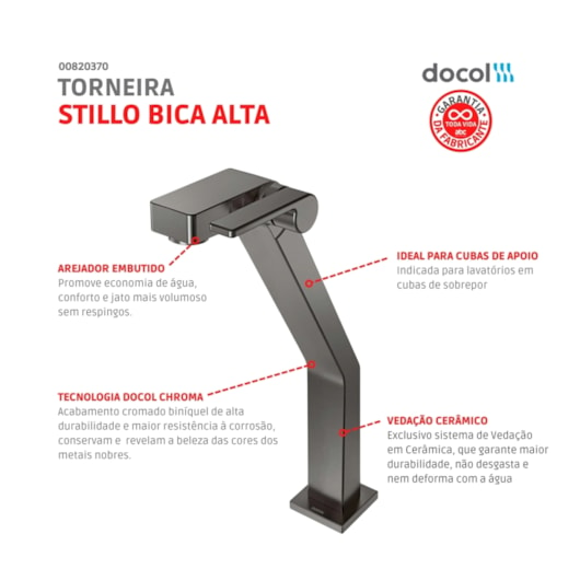 Torneira Para Lavatório De Mesa Stillo Bica Alta Grafite Escovado Docol - Imagem principal - 900e7e50-a449-42d7-9a2d-5465807185a9