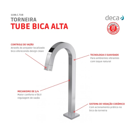 Torneira Para Lavatório De Mesa Tube Bica Alta 1198 Cromada Deca - Imagem principal - 3bdc7f05-9576-4157-9793-3c30de70d6f8