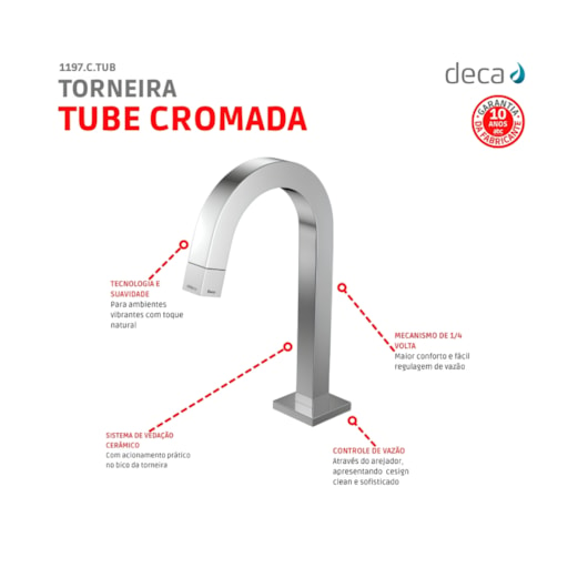 Torneira Para Lavatório De Mesa Tube Deca Cromado  - Imagem principal - 8b412bbf-a199-4f6f-9407-5409bb0057b4