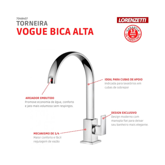 Torneira Para Lavatório De Mesa Vogue 1195 C98 Cromada Lorenzetti - Imagem principal - 60dd4a2c-349d-4f11-8c28-5408af0e28a5