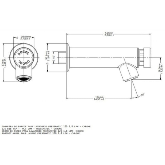 Torneira Para Lavatório De Parede Automática Temporizada Pressmatic Leed Cromada Docol - Imagem principal - 34adb4c3-6a54-4cac-8145-d0cc15df27ec