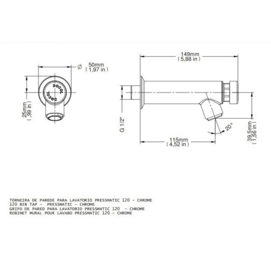 Torneira Para Lavatório De Parede Com Ciclo Fixo Pressmatic Cromada Docol - Imagem principal - 6154eebe-c8dc-4f78-9728-8639dda980c3