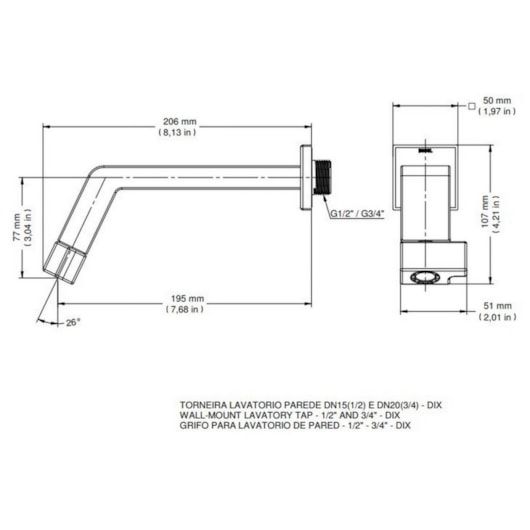 Torneira Para Lavatório De Parede Dix Cromada Docol - Imagem principal - b8a4f316-12e0-4806-bb6c-1cd19e5a0d18