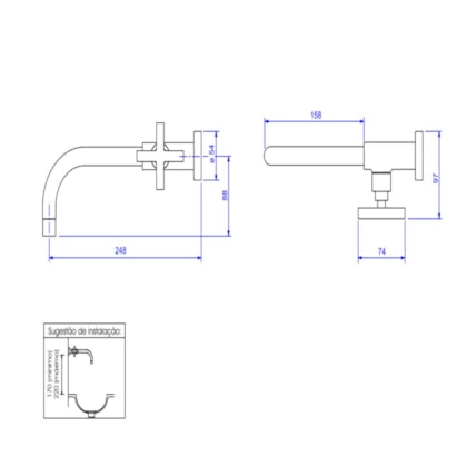 Torneira Para Lavatório De Parede Duna Clássica Black Matte Deca