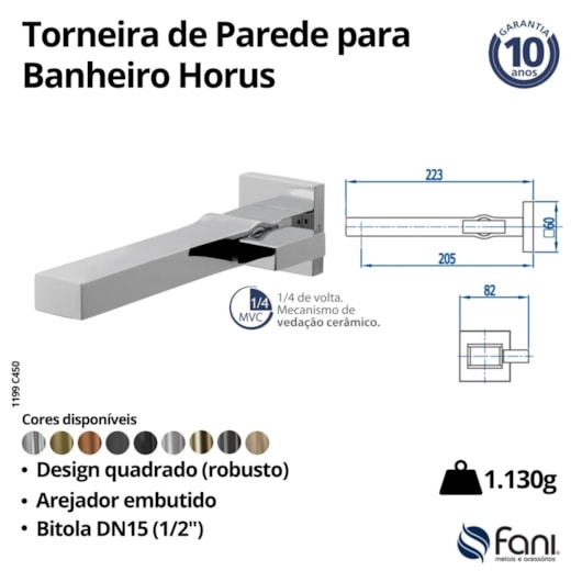 Torneira Para Lavatório De Parede Horus 450 Preto Fosco Fani  - Imagem principal - e82e2368-d835-48bd-9282-adaa39c4b505