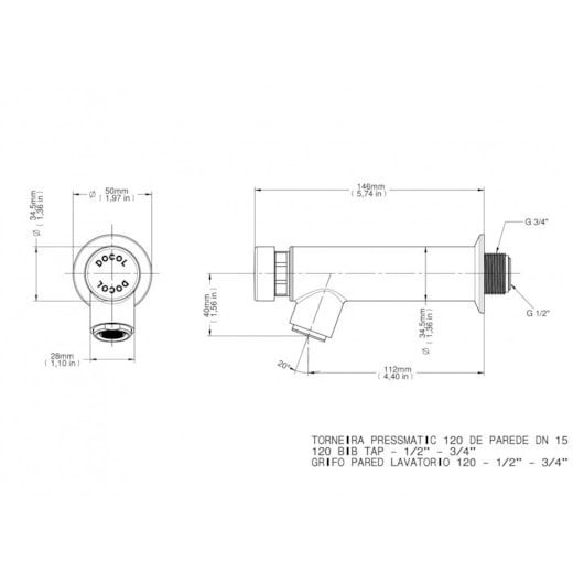 Torneira Para Lavatório De Parede Pressmatic Cromada Docol - Imagem principal - 4057df05-a139-4a02-b69d-0ea2ad790d10