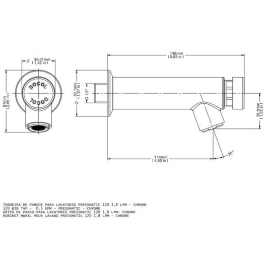 Torneira Para Lavatório De Parede Pressmatic Leed Cromada Docol - Imagem principal - b8eb493f-672a-4b51-9b38-5887d82cb636